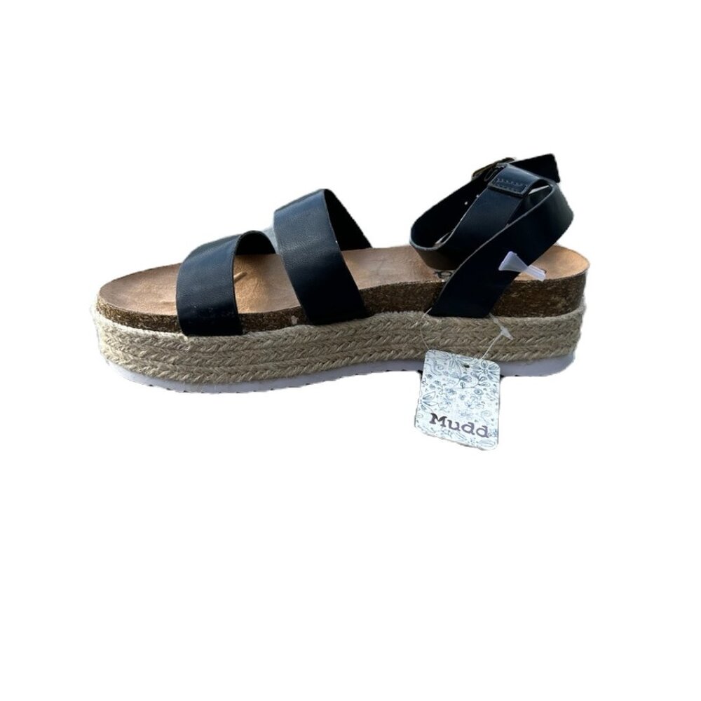 Mudd Black Ankle Strap Sandal - Woven Sole